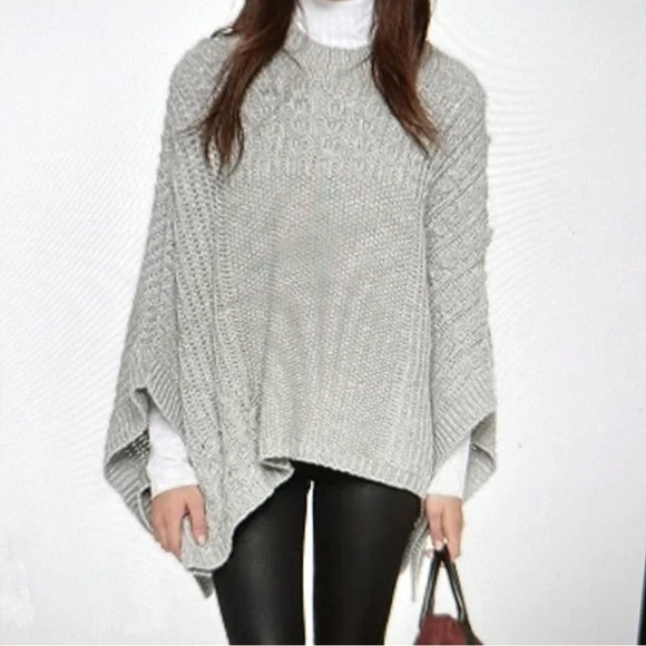 Club Monaco Janeen Gray Thick Knitted Poncho Sweater M L Alpaca Merino Wool - Picture 1 of 11